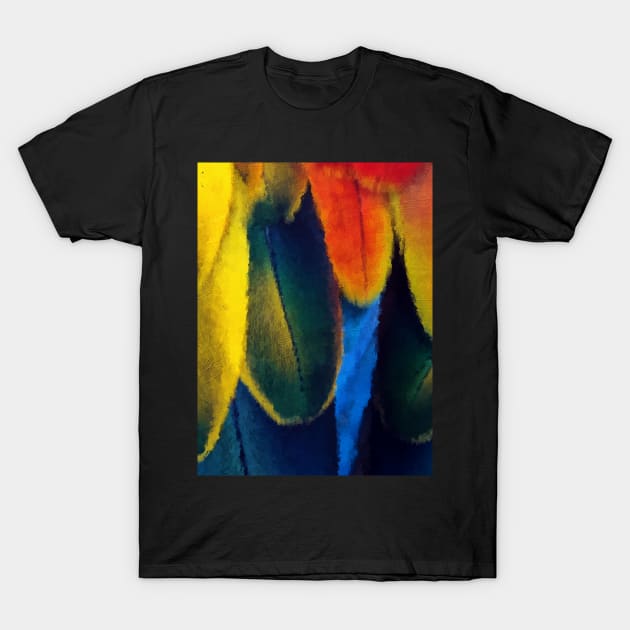 Colorful parrot feathers oil painting T-Shirt by DigitPaint
